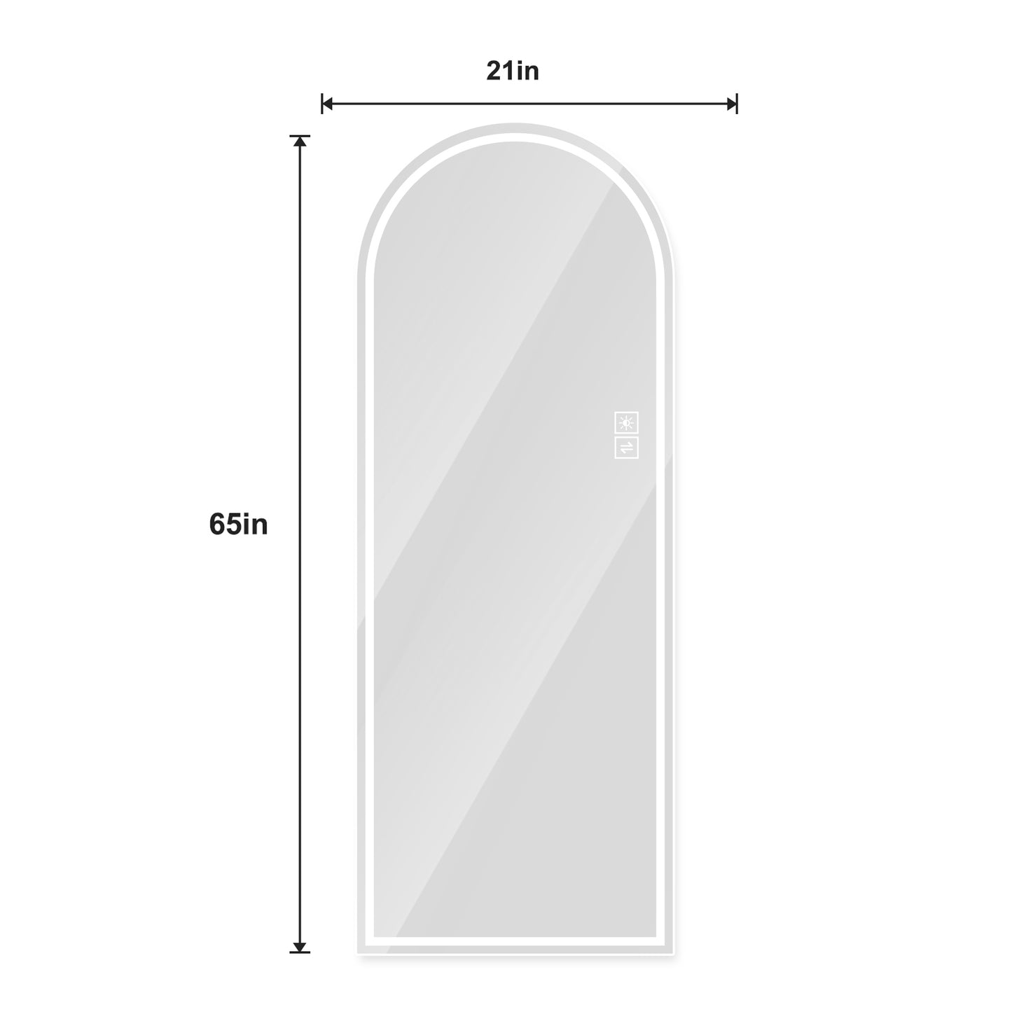 Arch Design LED Full Length Mirror, Dimmable, High Definition, Explosion-Proof, Silver, 65" x 21"