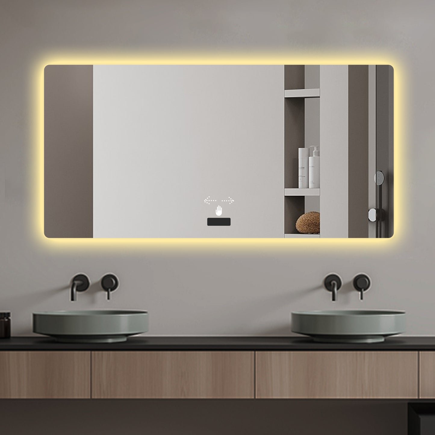 Frameless bathroom mirror with light, LED backlit mirror, tri-color dimming, anti-fog function, waterproof, smart sensor