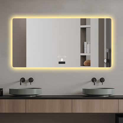 Frameless bathroom mirror with light, LED backlit mirror, tri-color dimming, anti-fog function, waterproof, smart sensor