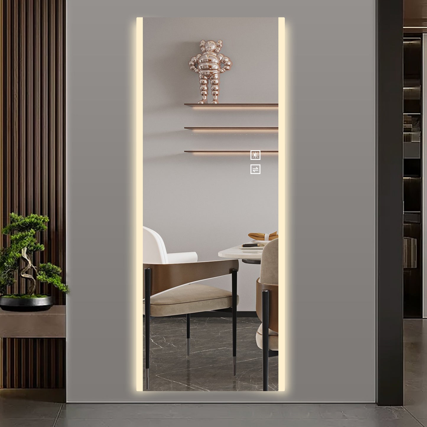 Led mirror full length,Frameless full-length mirror,Wall Mounted Mirror with Light,three-color changing light,Explosion-proof glass, high-definition imaging
