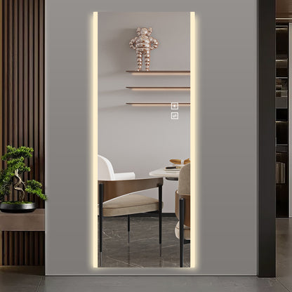 Led mirror full length,Frameless full-length mirror,Wall Mounted Mirror with Light,three-color changing light,Explosion-proof glass, high-definition imaging
