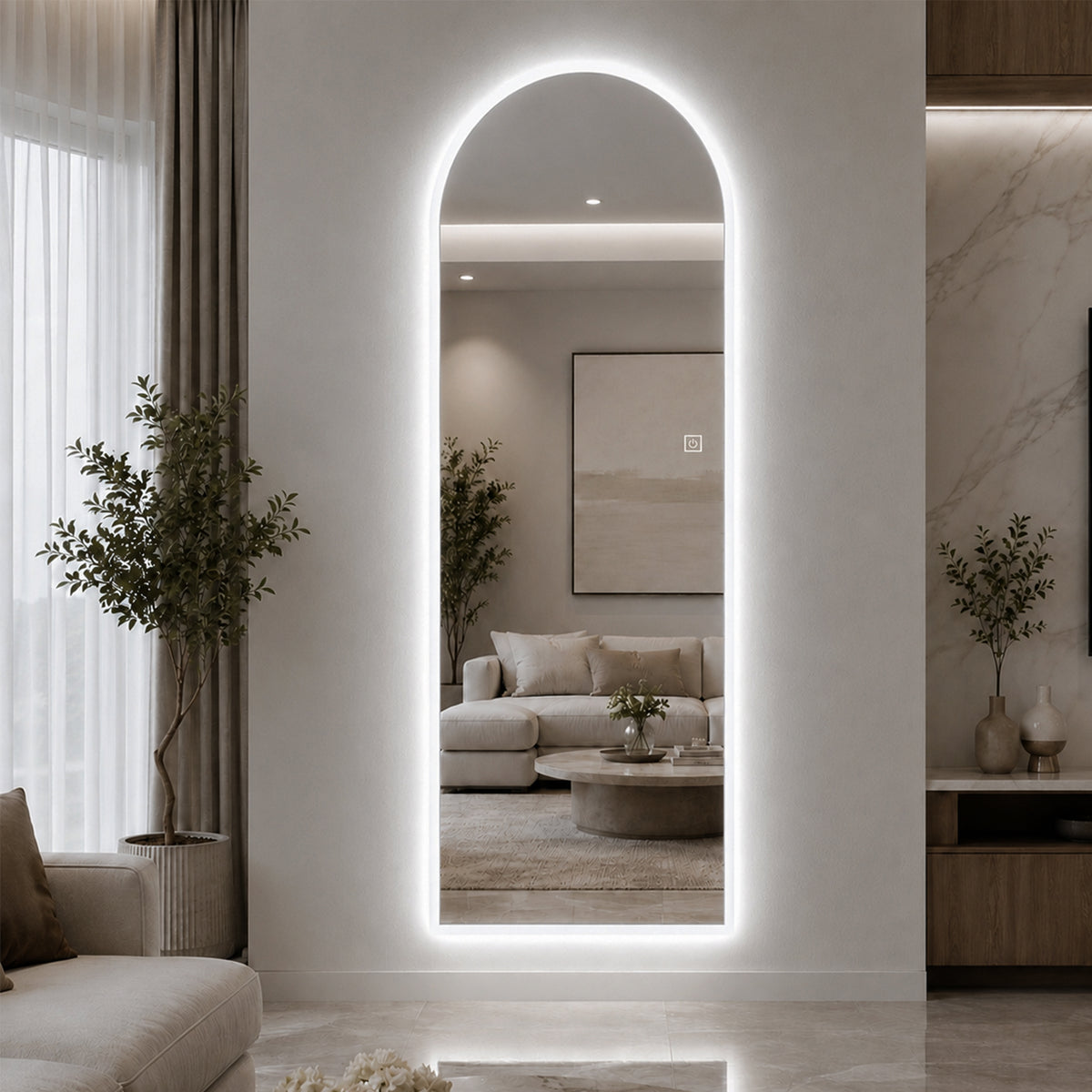65" x 21" Arched LED Full Length Mirror, Wall Mounted Lighted Full Body Mirror with Frosted Edge Lighting, 3 Color Temperatures & Stepless Dimming, HD Silver Mirror in Silver Glass