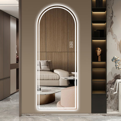 Arch Design LED Full Length Mirror, Dimmable, High Definition, Explosion-Proof, Silver, 65" x 21"