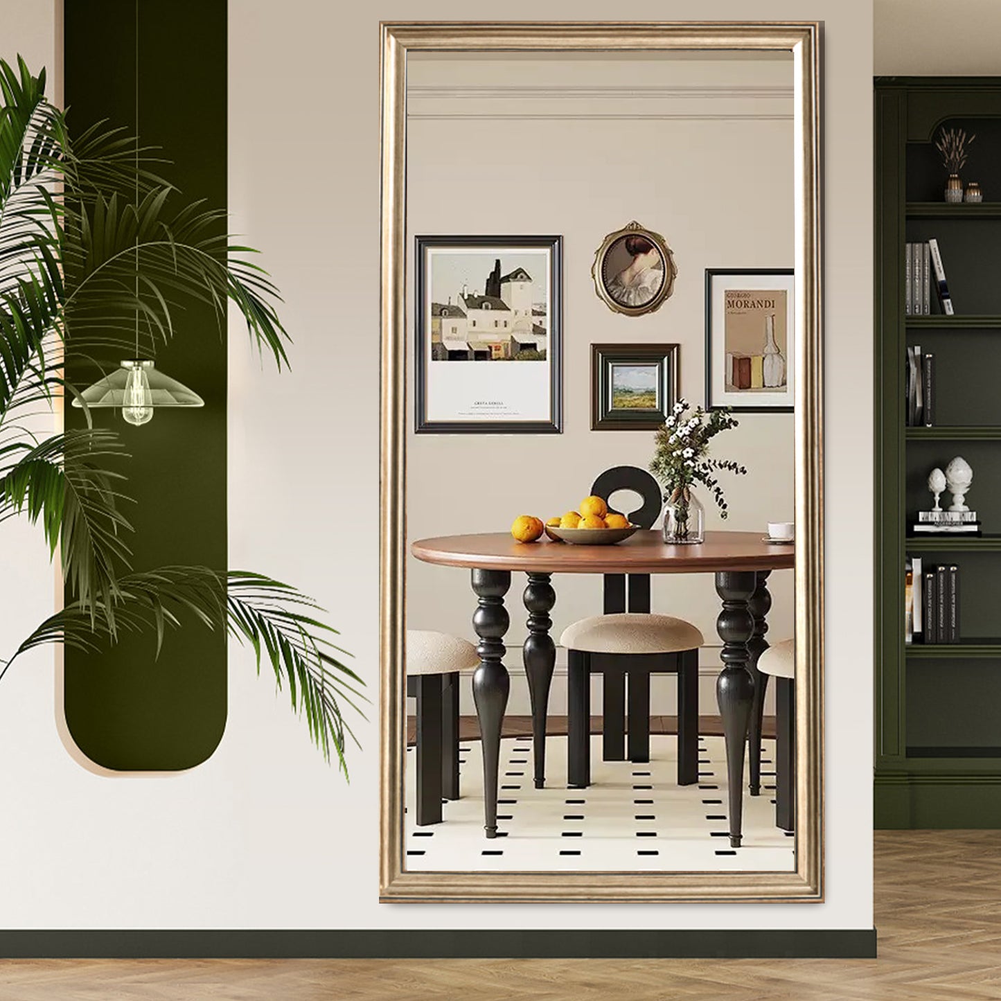 32*70inch full-body floor mirror with Artificial wood frame, elegant design and durability, a must-have for bedrooms, clothing stores and salons