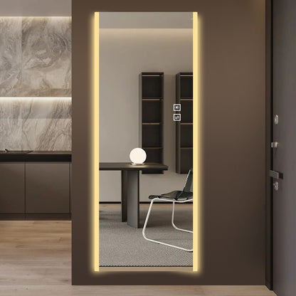 Led mirror full length,Frameless full-length mirror,Wall Mounted Mirror with Light,three-color changing light,Explosion-proof glass, high-definition imaging