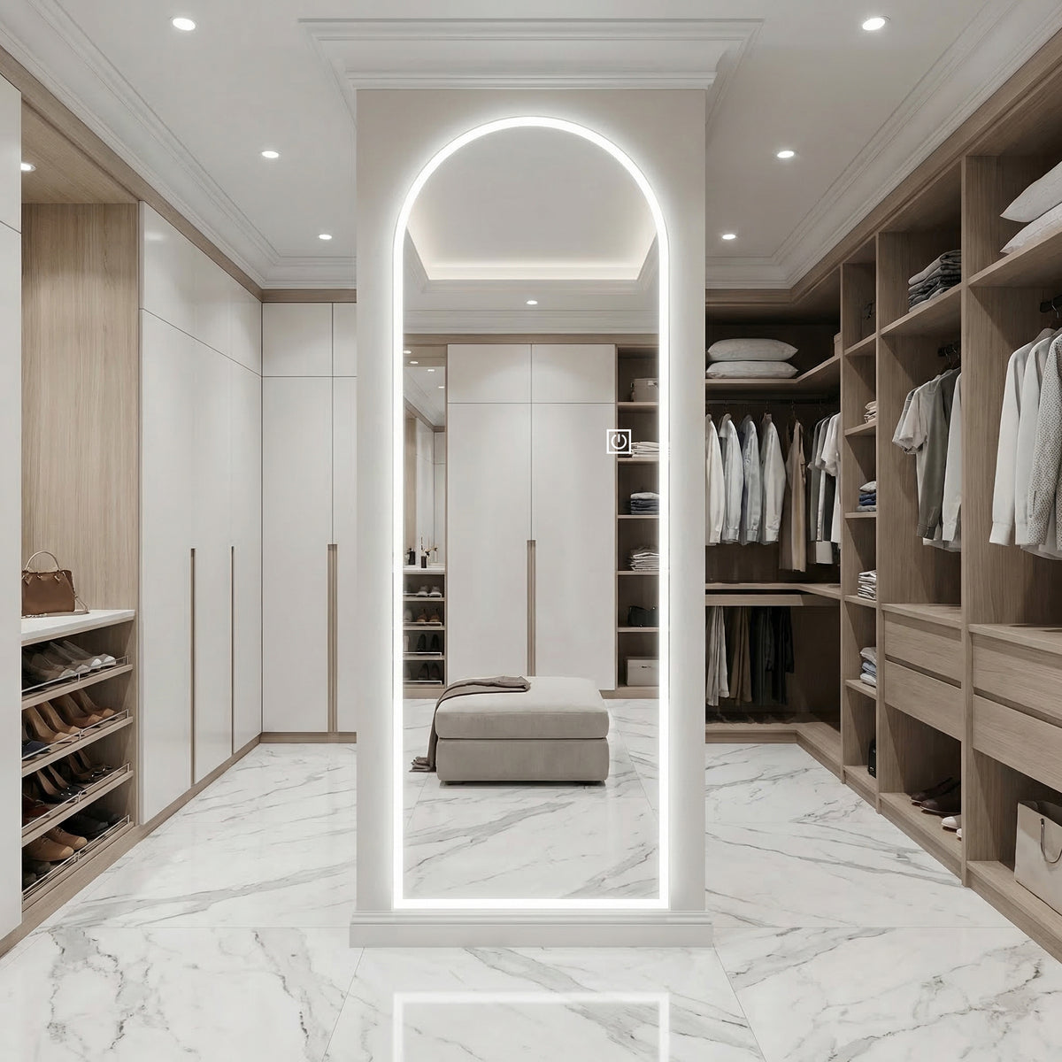 65" x 21" Arched LED Full Length Mirror, Wall Mounted Lighted Full Body Mirror with Frosted Edge Lighting, 3 Color Temperatures & Stepless Dimming, HD Silver Mirror in Silver Glass