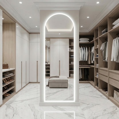 65" x 21" Arched LED Full Length Mirror, Wall Mounted Lighted Full Body Mirror with Frosted Edge Lighting, 3 Color Temperatures & Stepless Dimming, HD Silver Mirror in Silver Glass