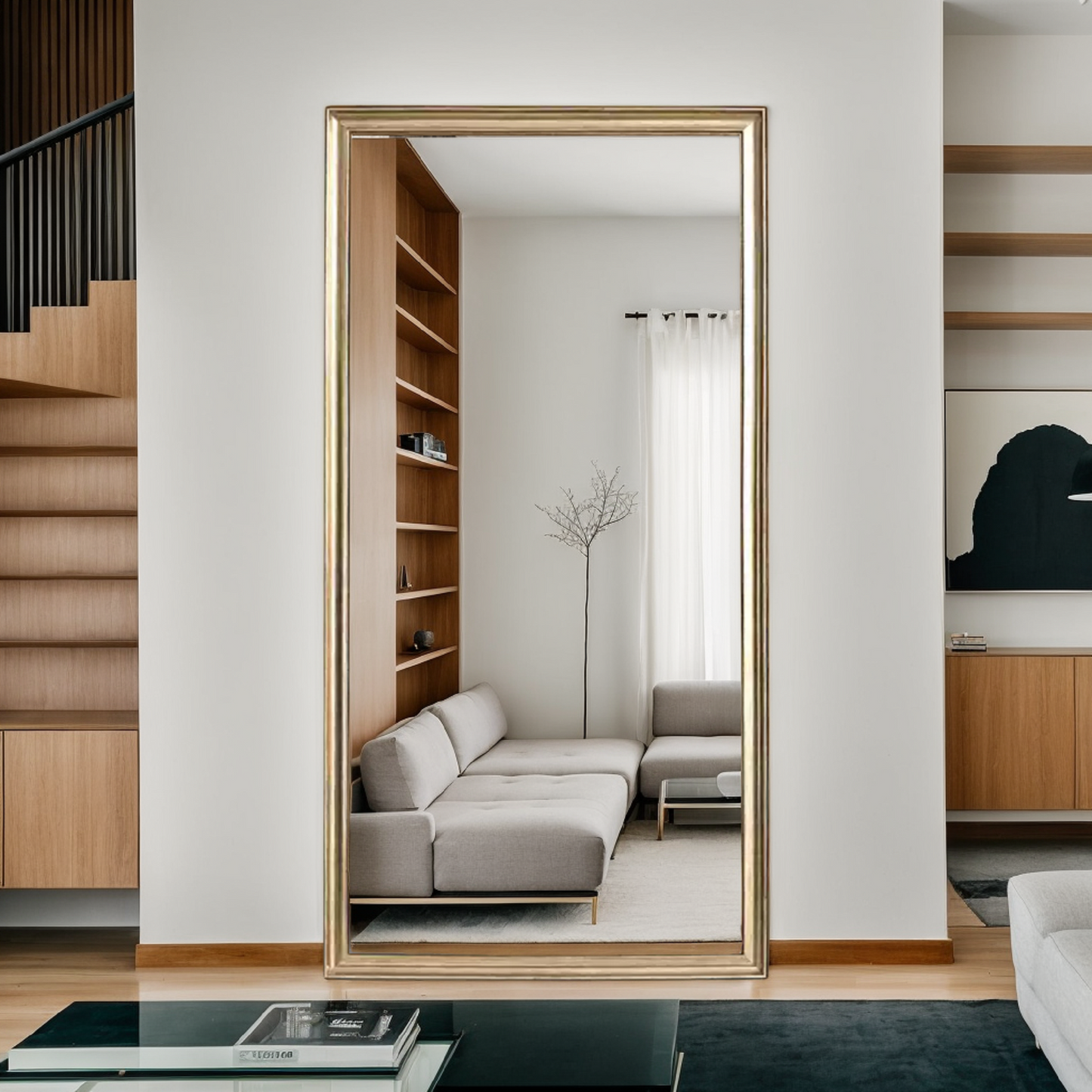 32*70inch full-body floor mirror with Artificial wood frame, elegant design and durability, a must-have for bedrooms, clothing stores and salons