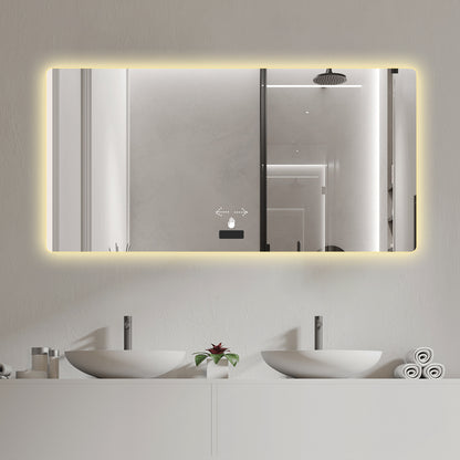 Frameless bathroom mirror with light, LED backlit mirror, tri-color dimming, anti-fog function, waterproof, smart sensor