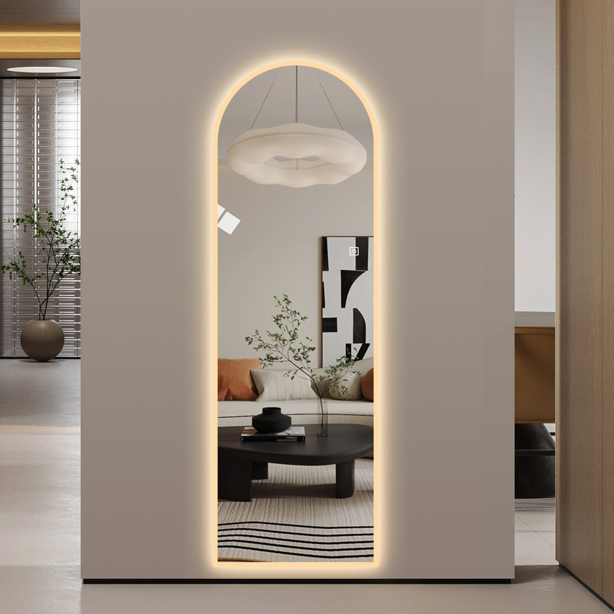 65" x 21" Arched LED Full Length Mirror, Wall Mounted Lighted Full Body Mirror with Frosted Edge Lighting, 3 Color Temperatures & Stepless Dimming, HD Silver Mirror in Silver Glass