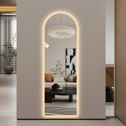 65" x 21" Arched LED Full Length Mirror, Wall Mounted Lighted Full Body Mirror with Frosted Edge Lighting, 3 Color Temperatures & Stepless Dimming, HD Silver Mirror in Silver Glass