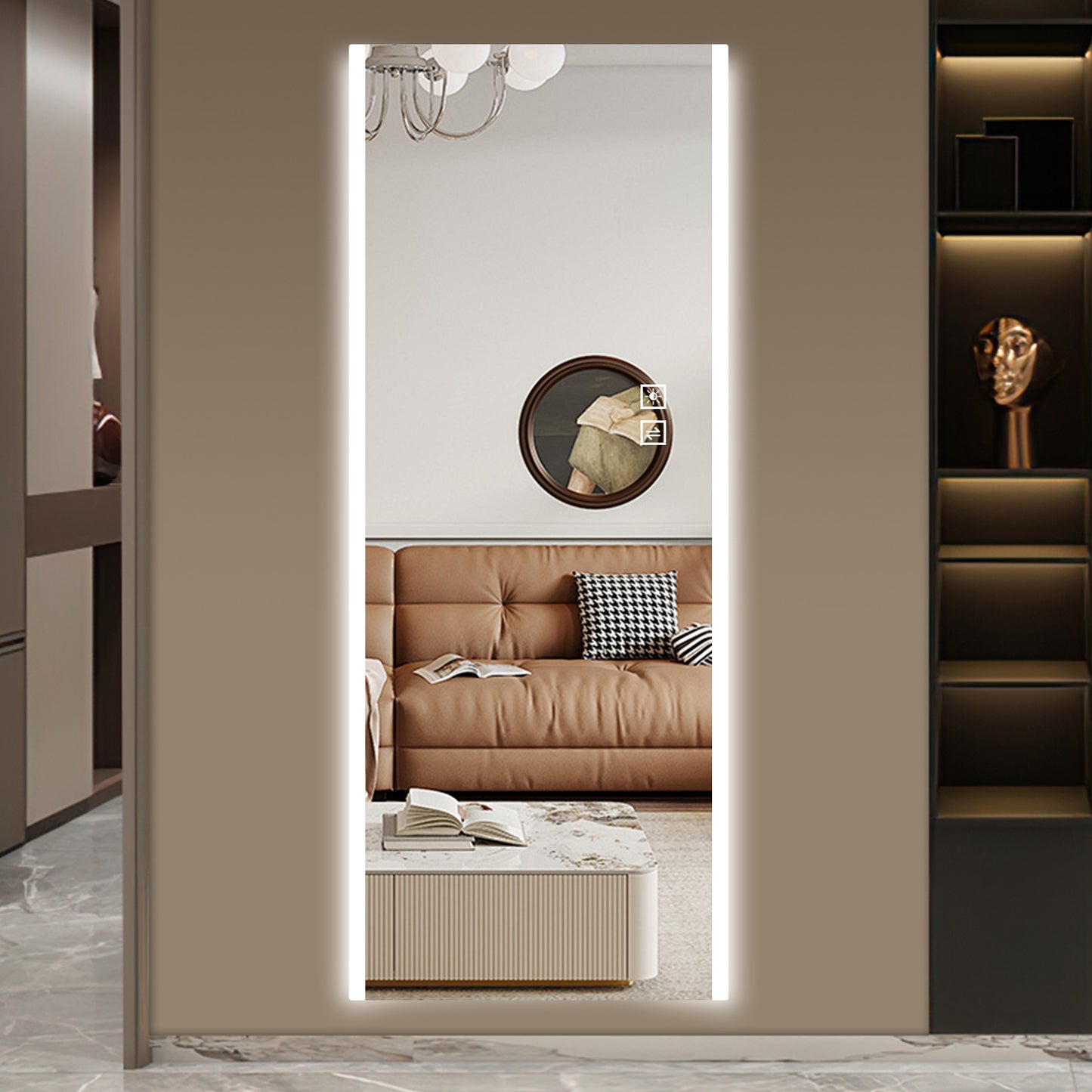 Led mirror full length,Frameless full-length mirror,Wall Mounted Mirror with Light,three-color changing light,Explosion-proof glass, high-definition imaging