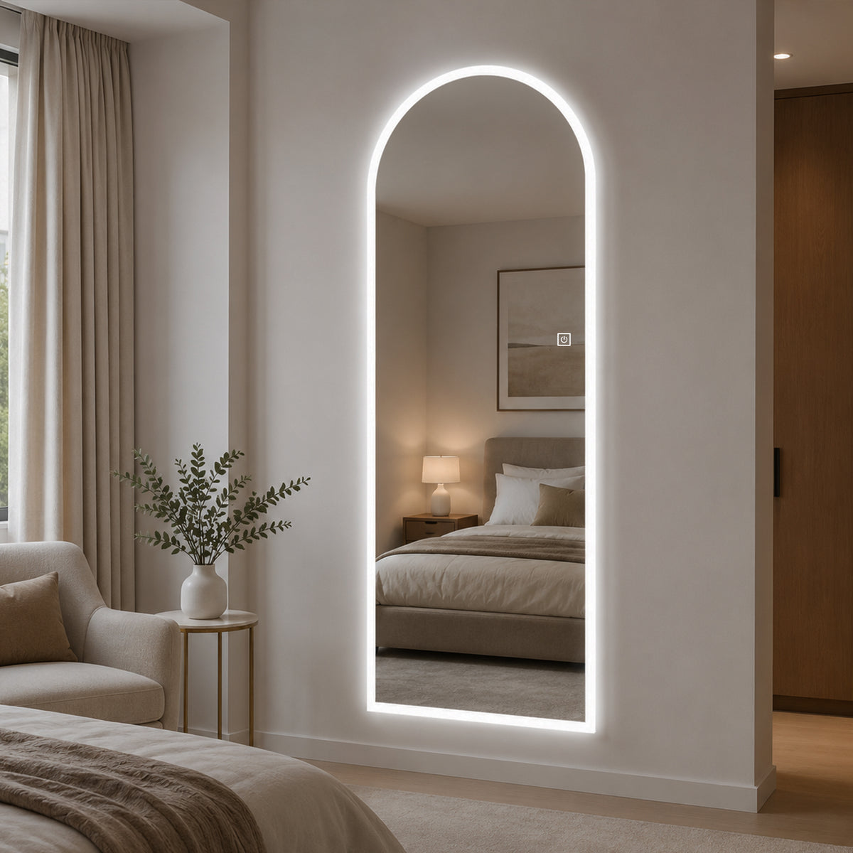 65" x 21" Arched LED Full Length Mirror, Wall Mounted Lighted Full Body Mirror with Frosted Edge Lighting, 3 Color Temperatures & Stepless Dimming, HD Silver Mirror in Silver Glass