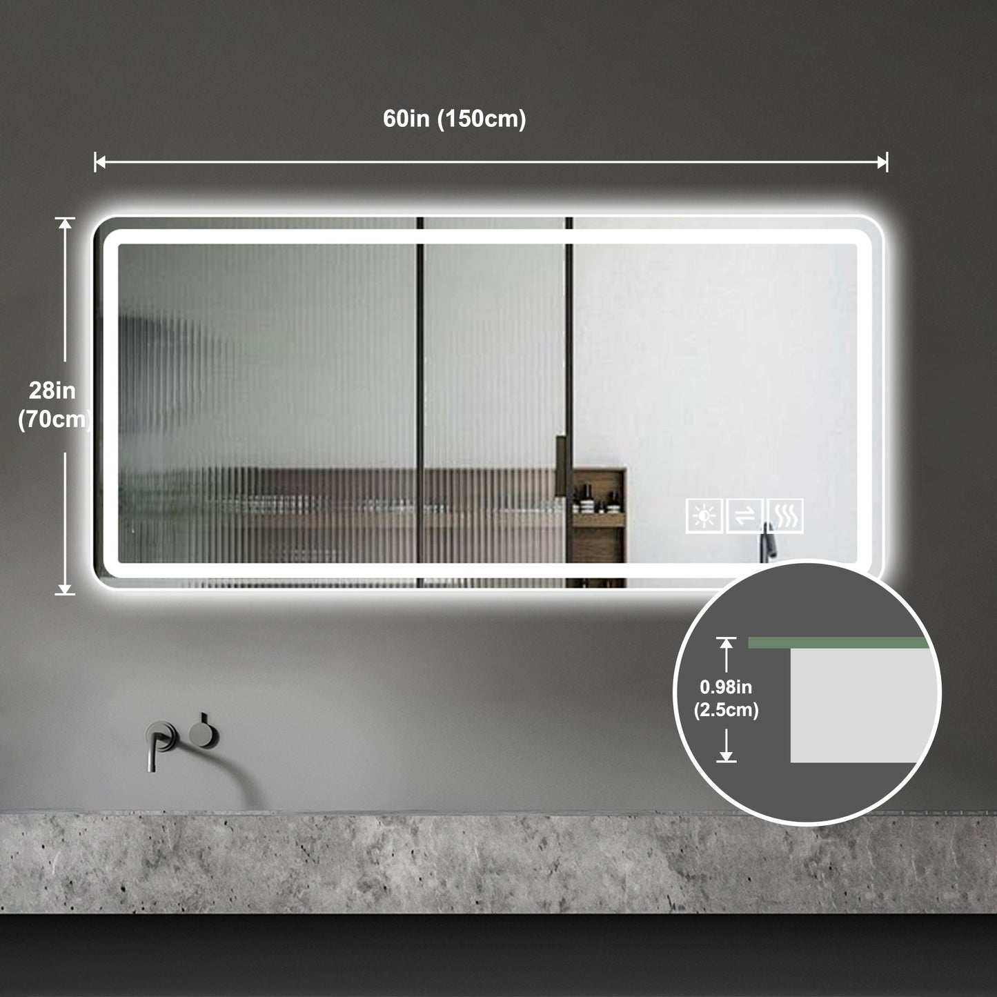 28*60inch LED Bathroom Vanity Mirror ,wall mirror,Anti-Fog, Dimmable,Shatter-Proof Tempered Glass, Ideal for Bathroom Wall Decor, Beauty Makeup and Shaving