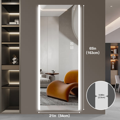 Led mirror full length,Frameless full-length mirror,Wall Mounted Mirror with Light,three-color changing light,Explosion-proof glass, high-definition imaging
