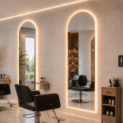 65" x 21" Arched LED Full Length Mirror, Wall Mounted Lighted Full Body Mirror with Frosted Edge Lighting, 3 Color Temperatures & Stepless Dimming, HD Silver Mirror in Silver Glass