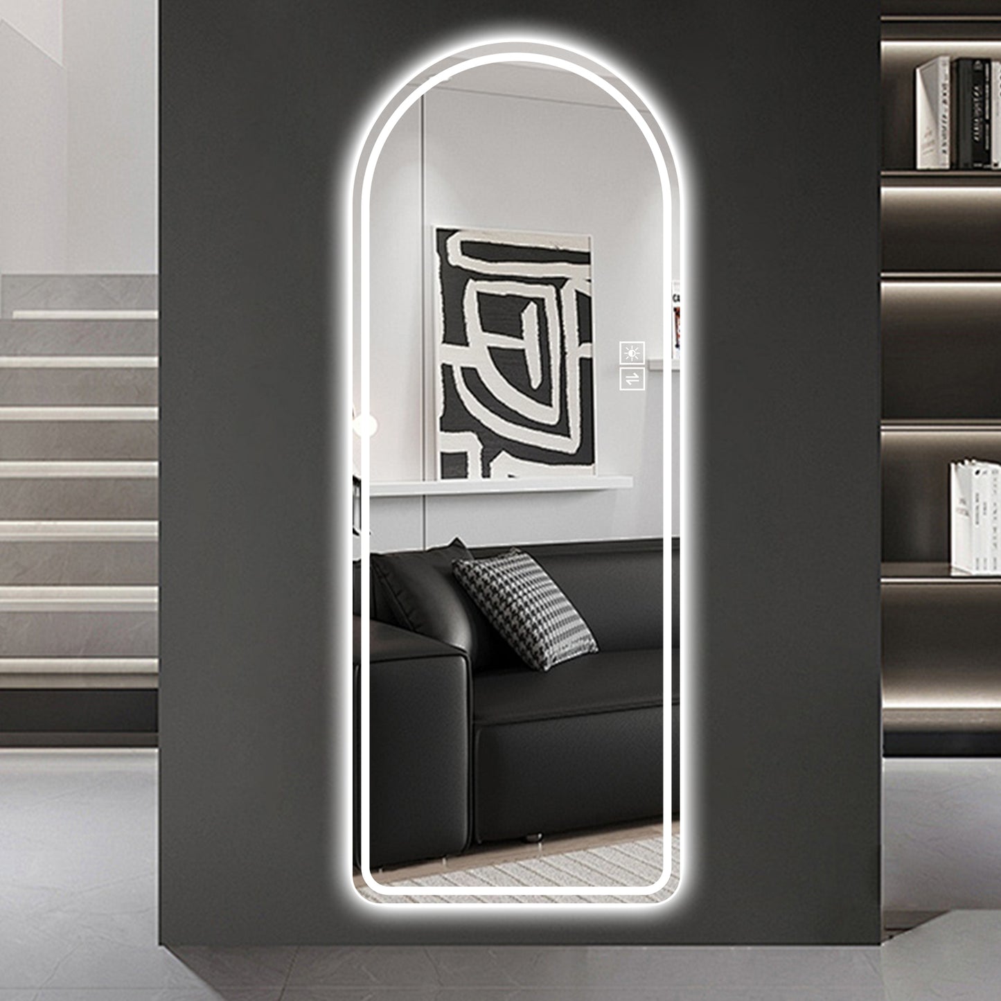 Arch Design LED Full Length Mirror, Dimmable, High Definition, Explosion-Proof, Silver, 65" x 21"