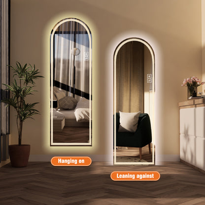 Arch Design LED Full Length Mirror, Dimmable, High Definition, Explosion-Proof, Silver, 65" x 21"