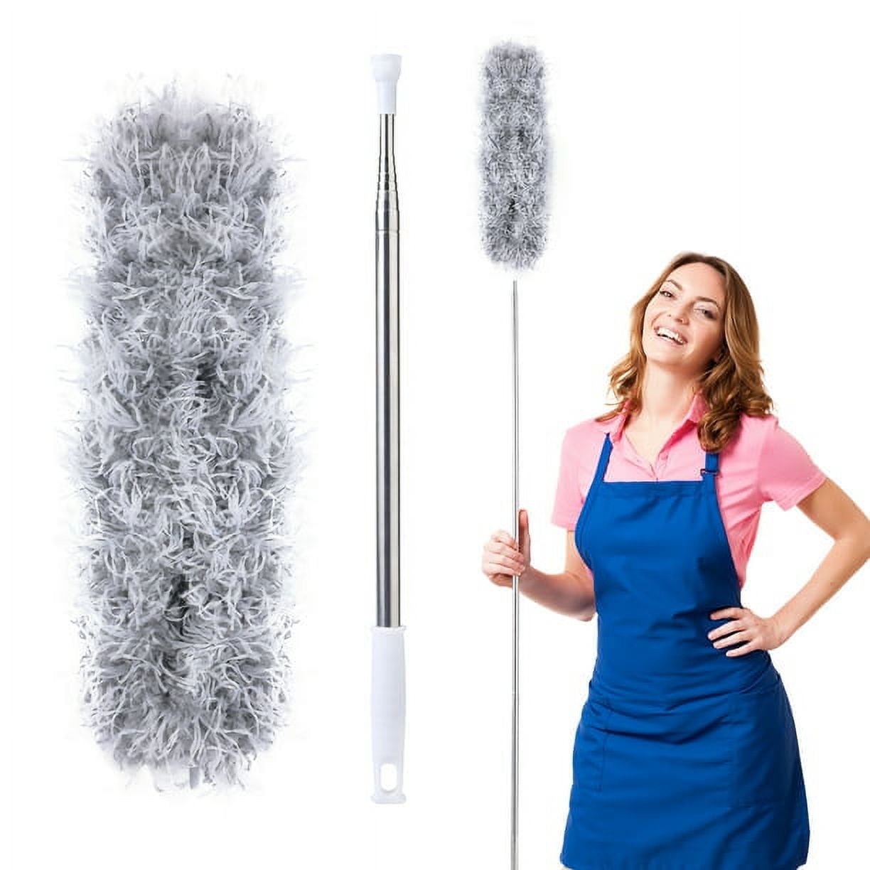 Extendable Grey Duster – 97'' Reach, Bendable Head & Washable Design