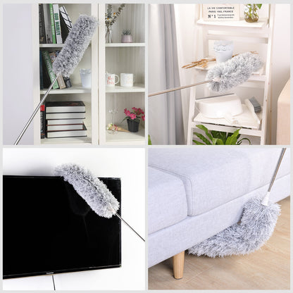 Extendable Grey Duster – 97'' Reach, Bendable Head & Washable Design