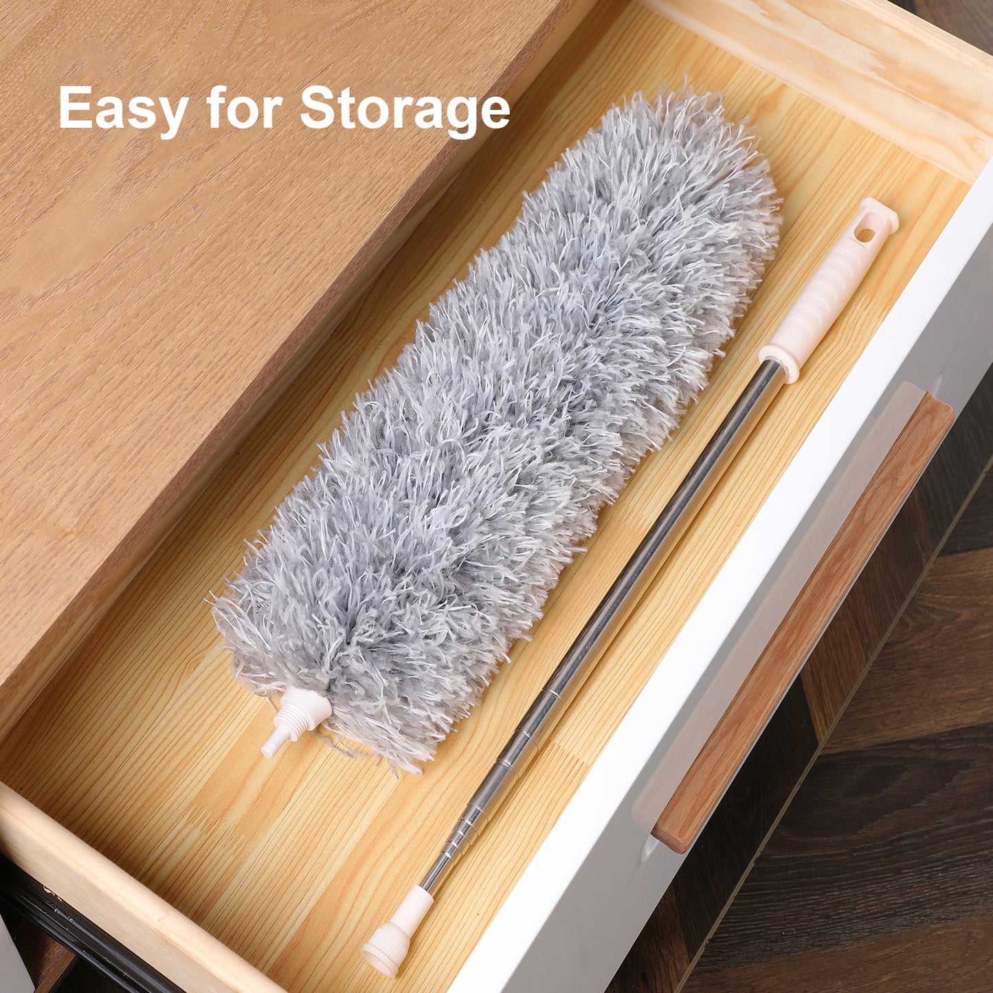 Extendable Grey Duster – 97'' Reach, Bendable Head & Washable Design