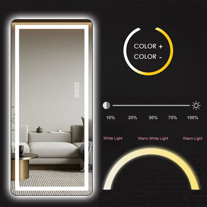 64 inch x 21 inch full-length vertical mirror with LED light, illuminated floor mirror with bracket, dimming wall mirror with full-length aluminum alloy thin frame, black