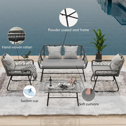 4-Piece Wicker Weave Leisure Set – Unique Handcrafted Design
